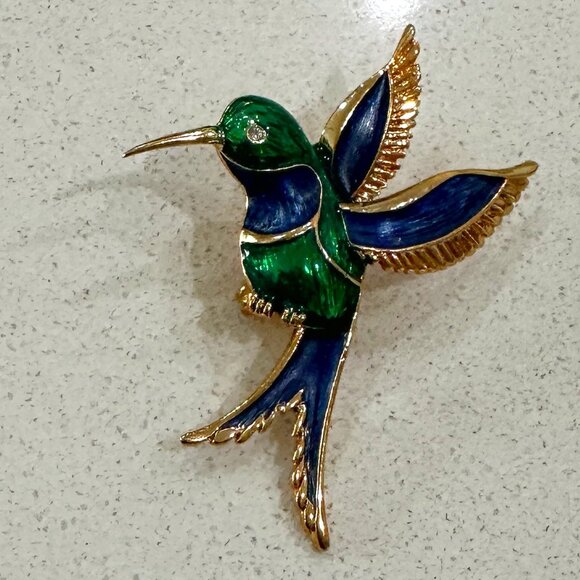 Enamel Hummingbird Brooch - Picture 1 of 5